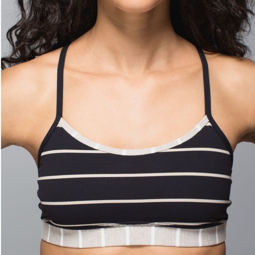 Lululemon Flow Y Sport Bra IV Cayman Stripe Black Mojave Tan, Size 8